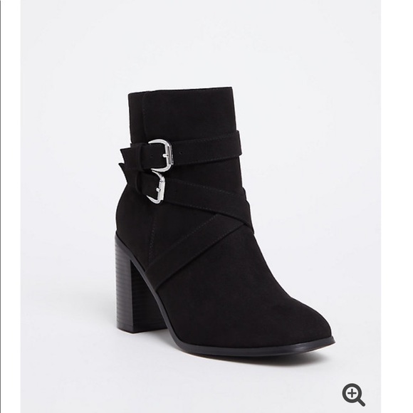 Black faux suede 7W heeled bootie - Picture 2 of 6